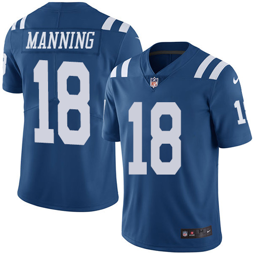 Men's Limited Peyton Manning Nike Jersey Royal Blue - #18 Rush NFL Indianapolis Colts